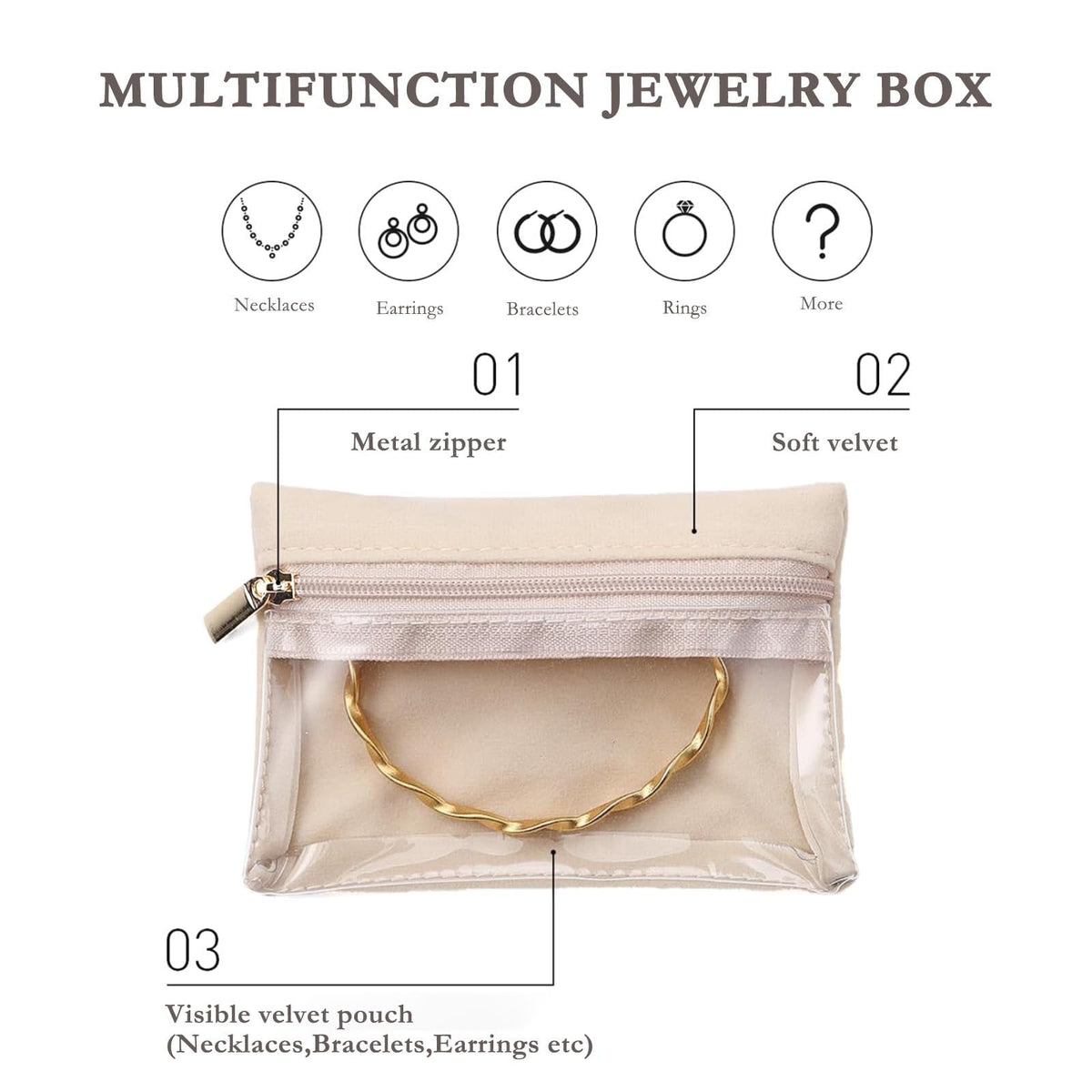 Portable Jewellery Organizer Bag with Zipper Bags